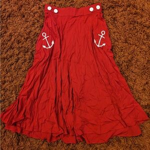 Torrid Red Rayon A-Line Skirt with Retro Vintage Anchor Sailor Design